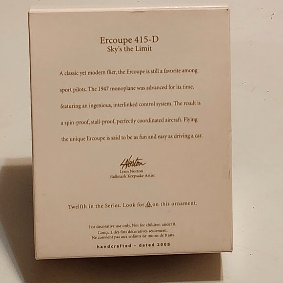 Hallmark Keepsake ornament of an Ercoupe 415-D airplane "Sky's The Limit" Series - Picture 6 of 7